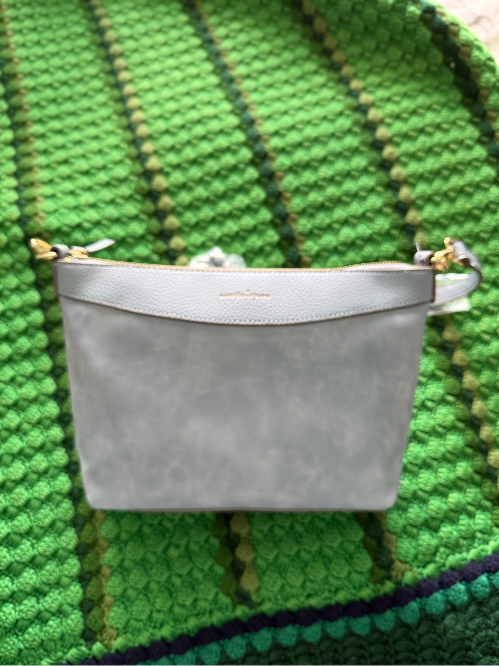 Nanette Lepore Light Blue Leather and Suede Crossbody Bag with Gold Trim
